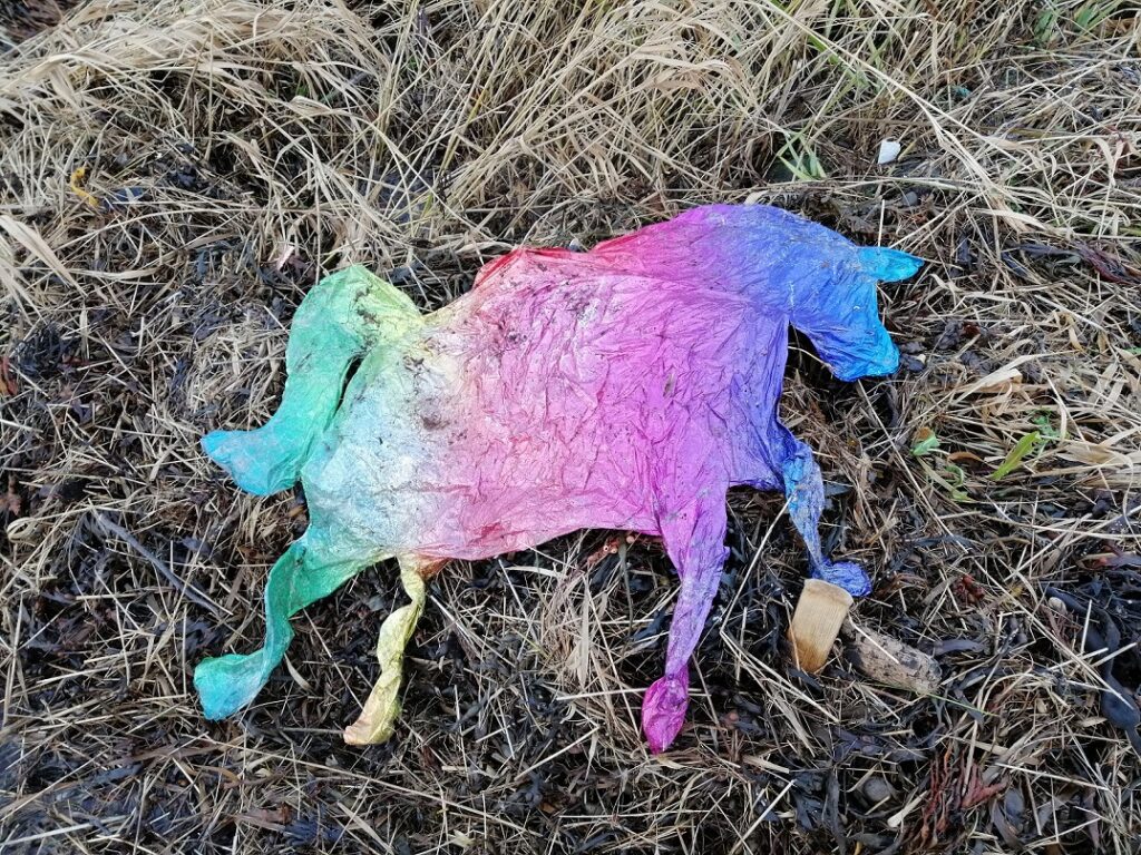 A deflated rainbow unicorn.